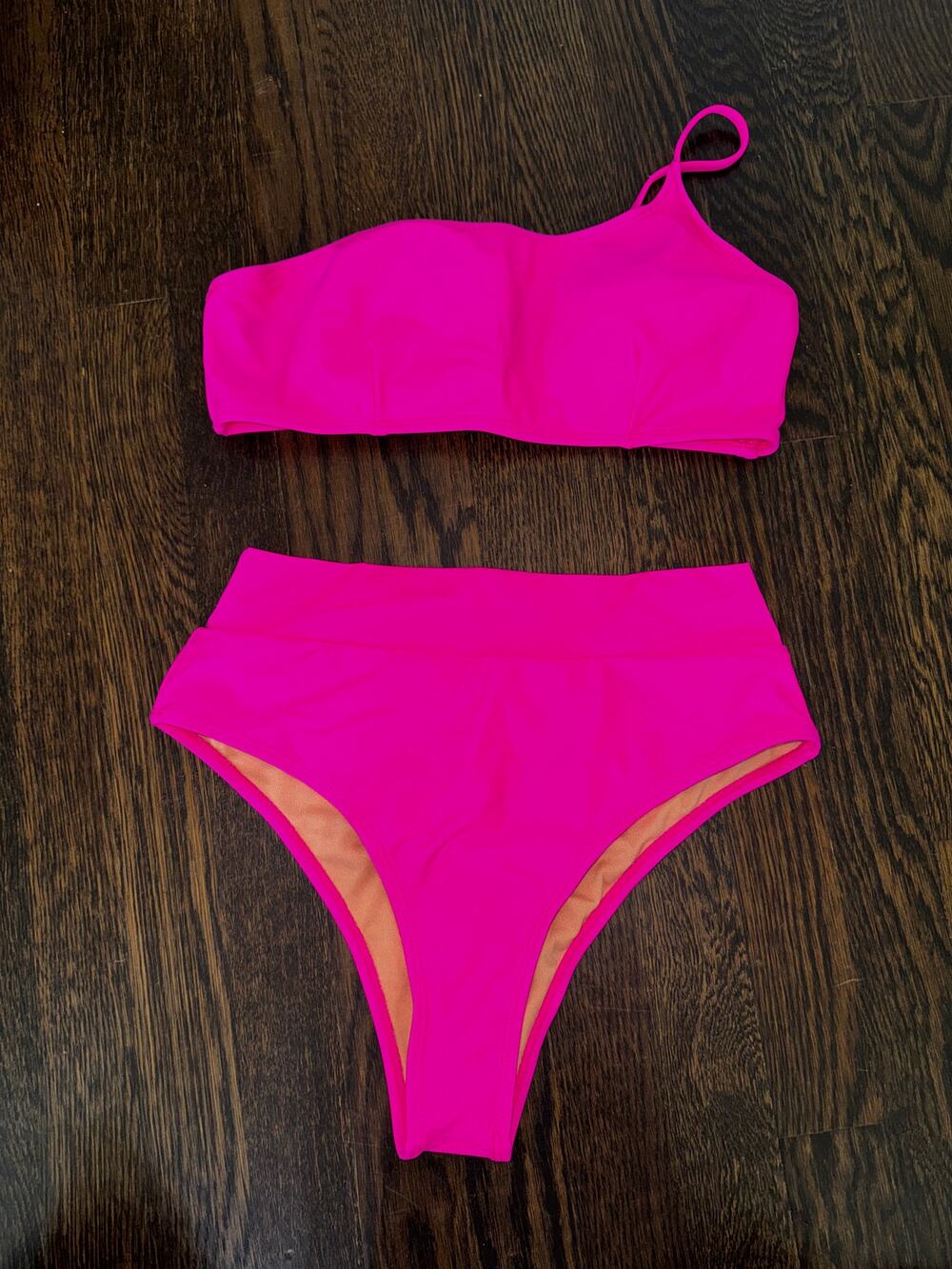Hot Pink Asymmetrical One Shoulder Bikini Set